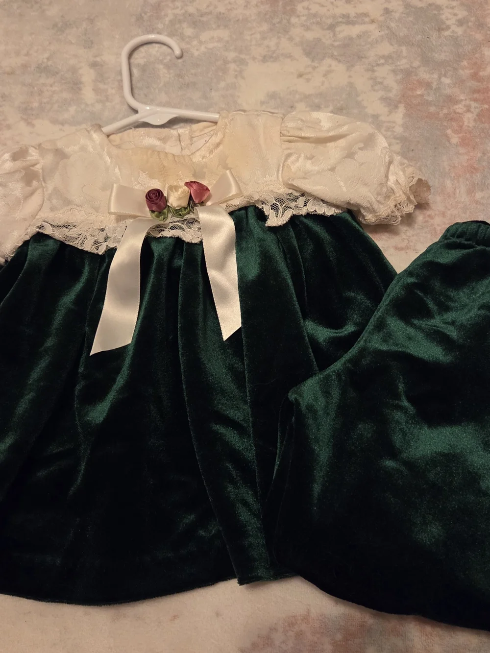 Children's Green and Cream Velvet Party Dress - Brand: Rose Cottage.